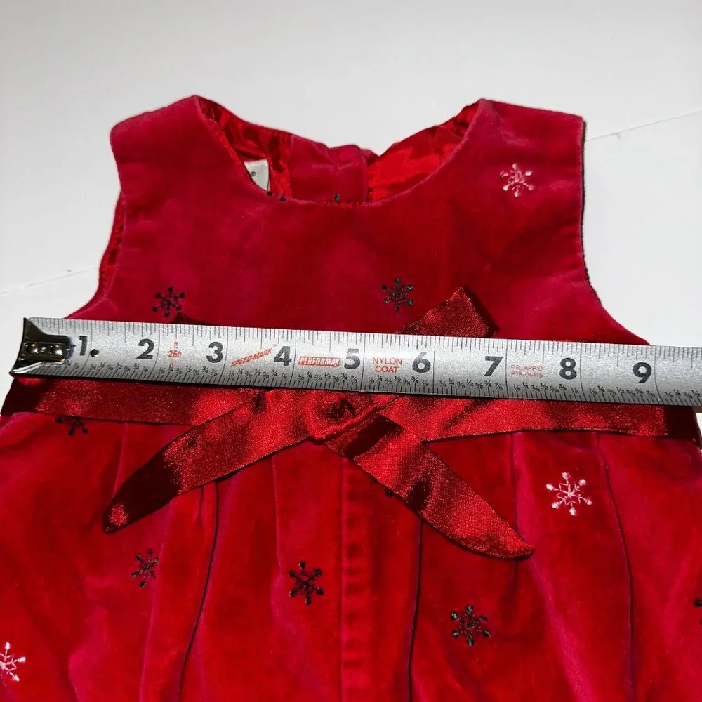 VTG OSH KOSH OshKosh Romper Sz 3-6 Mo Red Holiday Christmas Velvet Snowflake